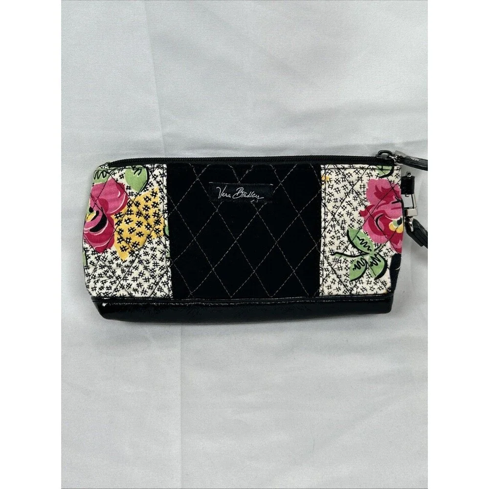 Vera Bradley Patchwork Collection Clutch Wristlet Black Floral Pink Flowers - Picture 6 of 14